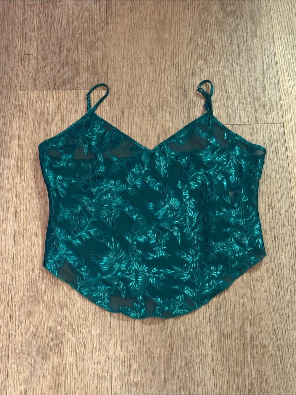 Vintage Colesce Collection Women’s Emerald Green Jacquard Sheer Camisole Size M